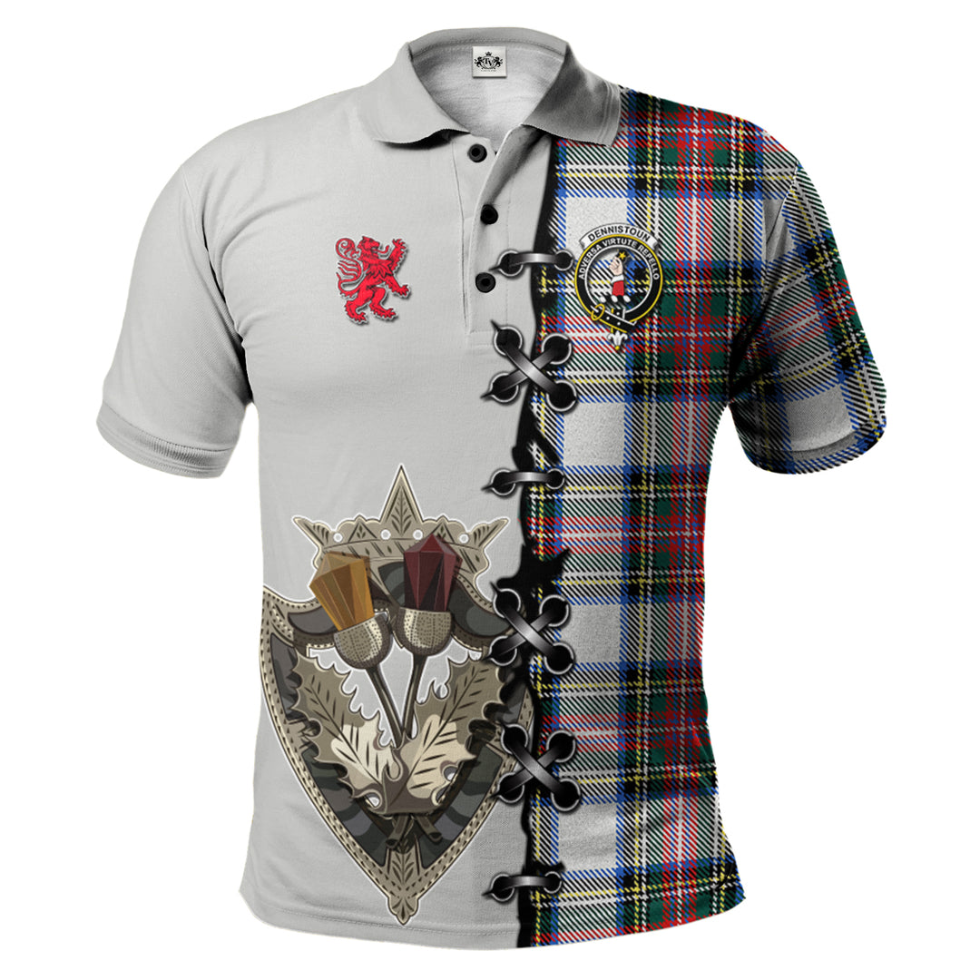 Dennistoun Tartan Polo Shirt - Lion Rampant And Celtic Thistle Style