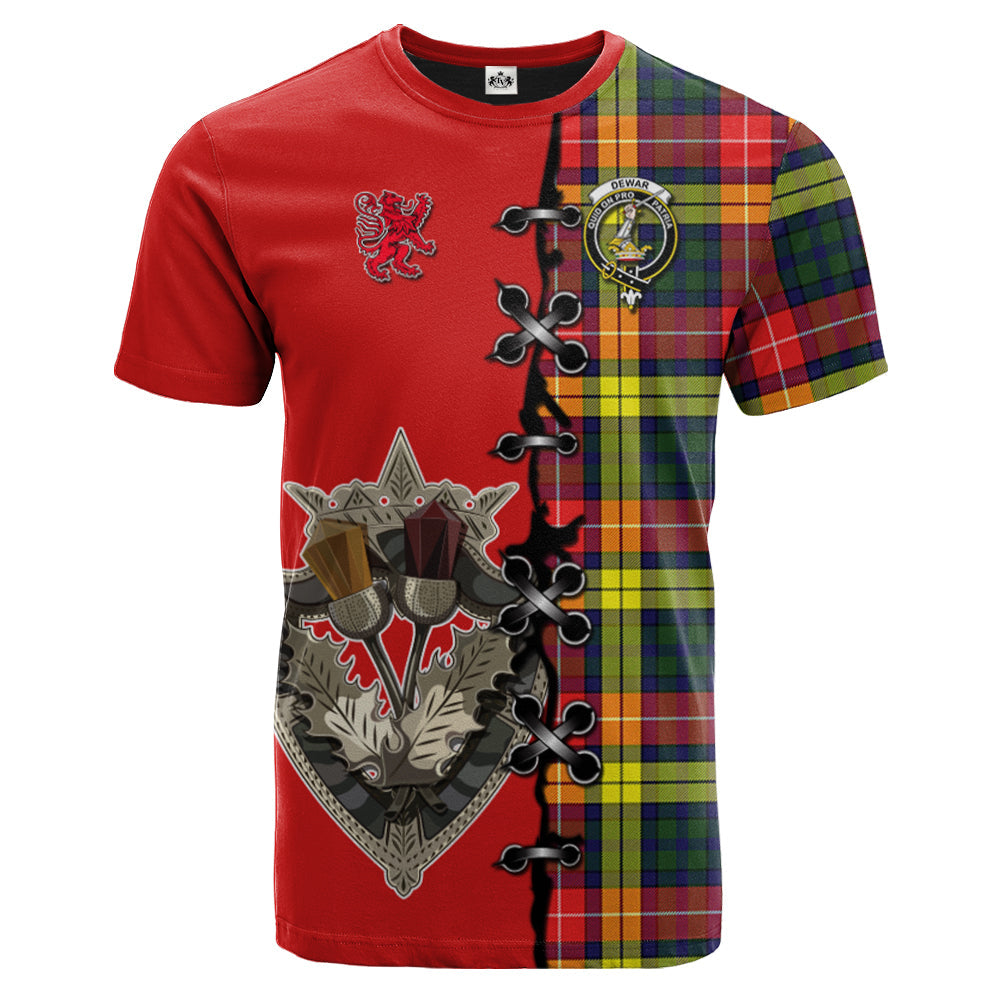 Dewar Tartan T-shirt - Lion Rampant And Celtic Thistle Style