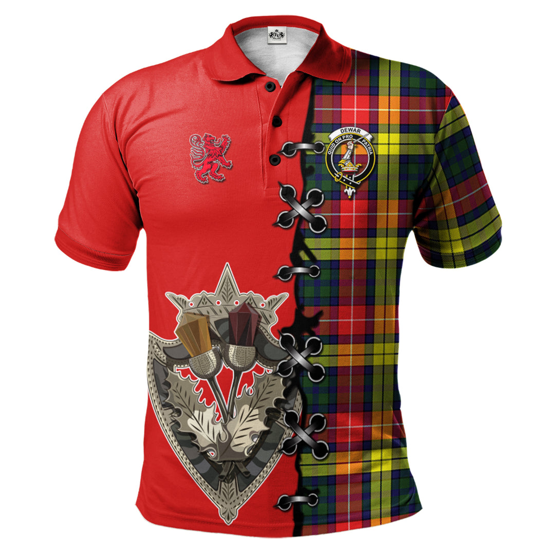 Dewar Tartan Polo Shirt - Lion Rampant And Celtic Thistle Style