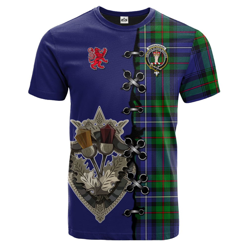 Donnachaidh Tartan T-shirt - Lion Rampant And Celtic Thistle Style
