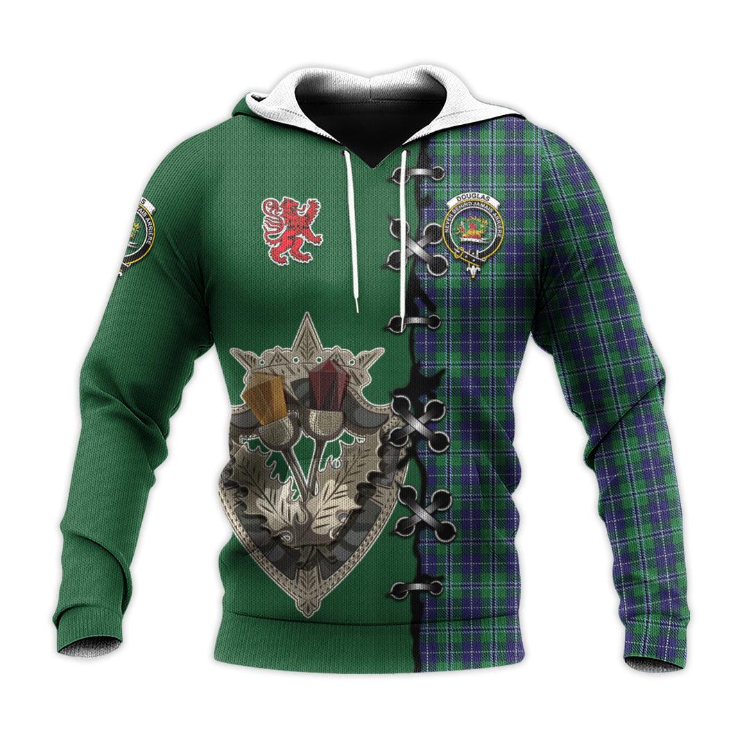 Douglas Tartan Hoodie - Lion Rampant And Celtic Thistle Style