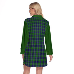 Douglas Tartan Women's Lapel Shirt Dress With Long Sleeve