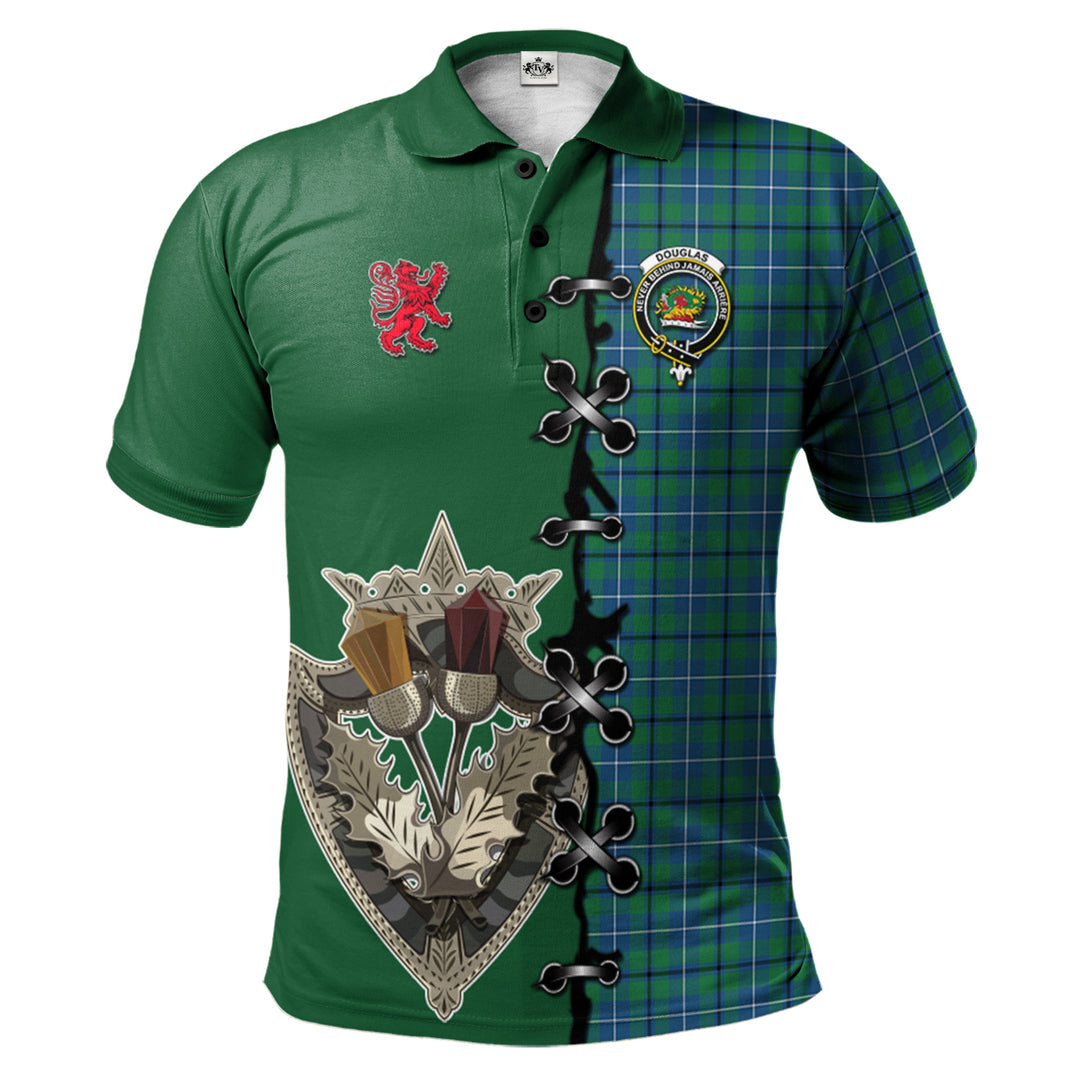 Douglas Ancient Tartan Polo Shirt - Lion Rampant And Celtic Thistle Style