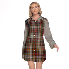 Douglas Ancient Dress Tartan Women's Lapel Shirt Dress With Long Sleeve