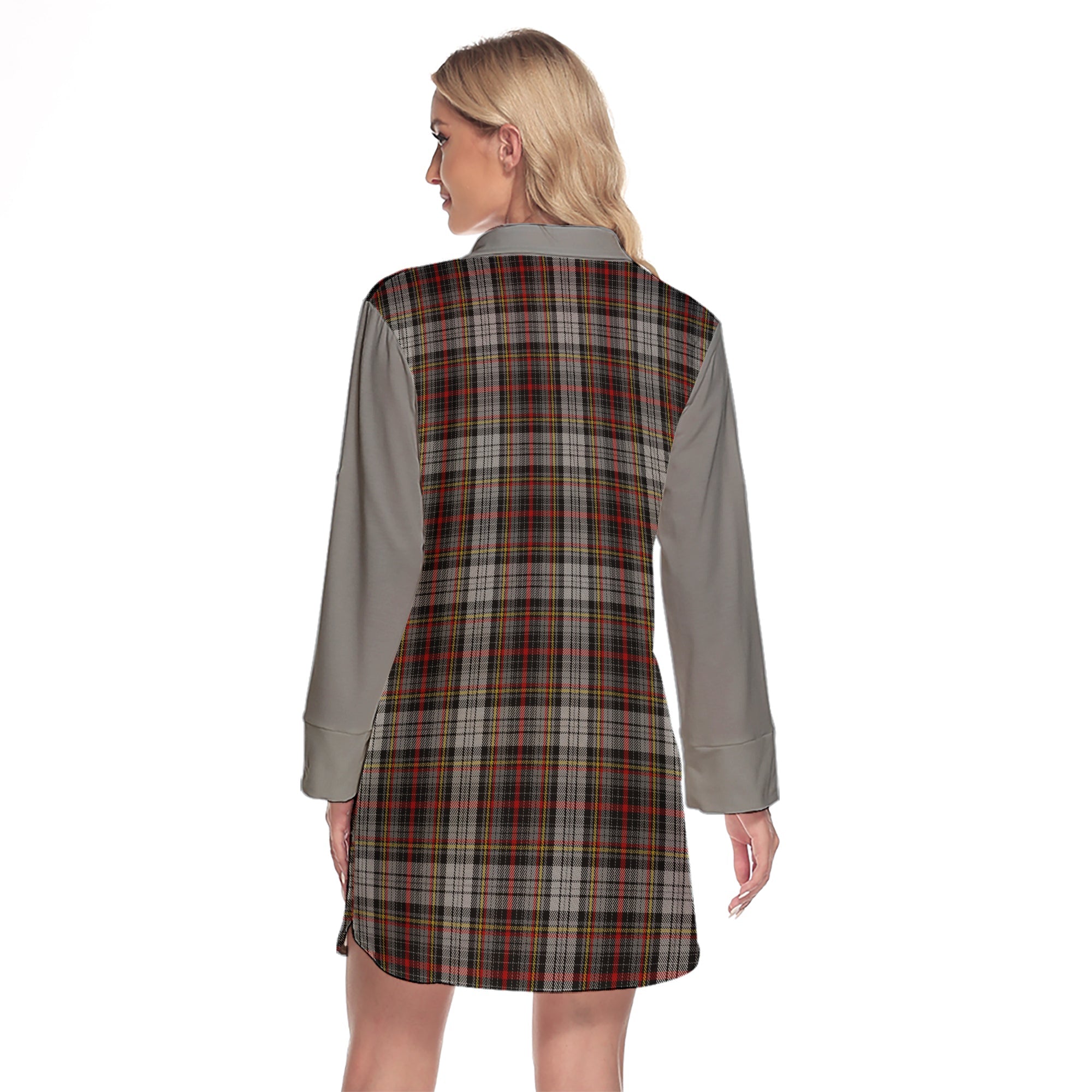 Douglas Ancient Dress Tartan Women's Lapel Shirt Dress With Long Sleeve