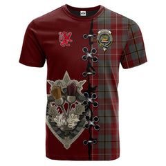 Douglas Ancient Red Tartan T-shirt - Lion Rampant And Celtic Thistle Style