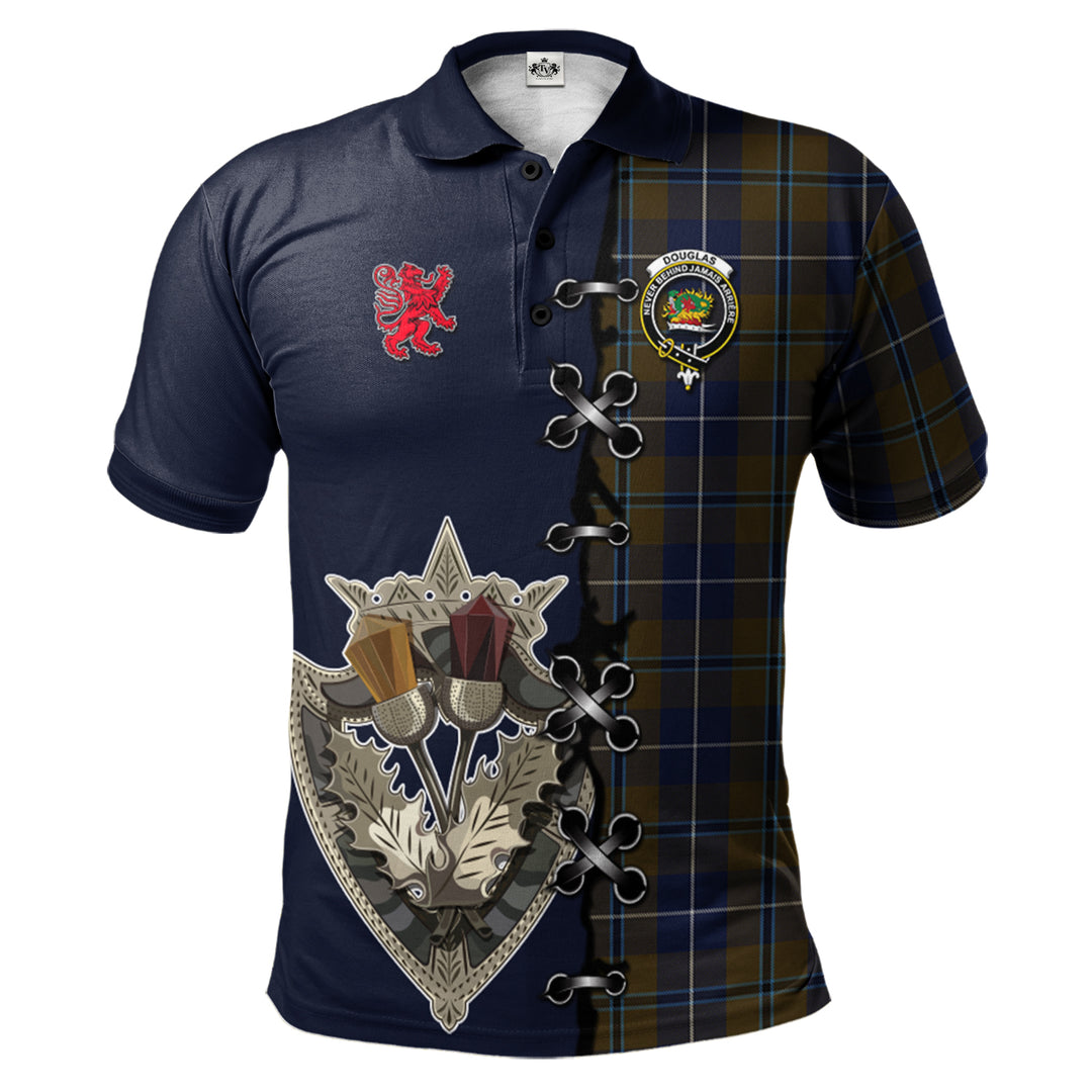 Douglas Brown Tartan Polo Shirt - Lion Rampant And Celtic Thistle Style