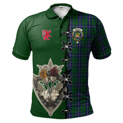 Douglas Green Tartan Polo Shirt - Lion Rampant And Celtic Thistle Style