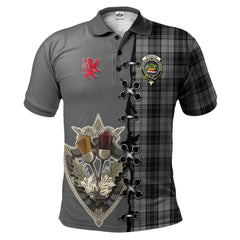 Douglas Grey Tartan Polo Shirt - Lion Rampant And Celtic Thistle Style