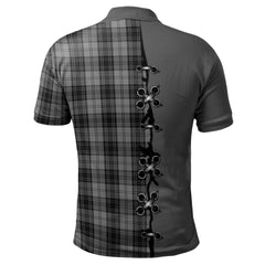 Douglas Grey Tartan Polo Shirt - Lion Rampant And Celtic Thistle Style