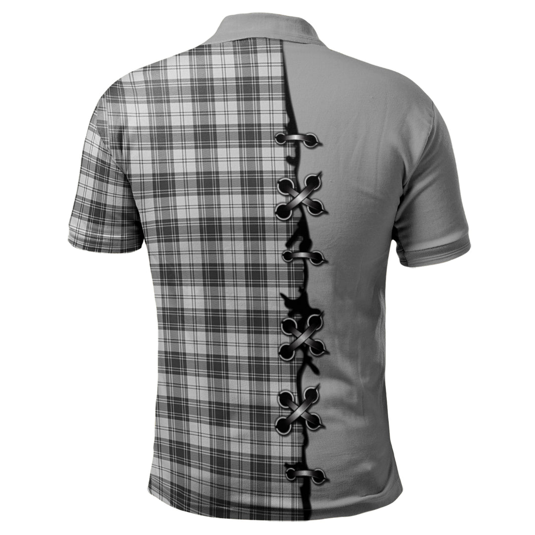 Douglas Grey Modern Tartan Polo Shirt - Lion Rampant And Celtic Thistle Style