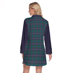 Douglas Modern Tartan Women's Lapel Shirt Dress With Long Sleeve