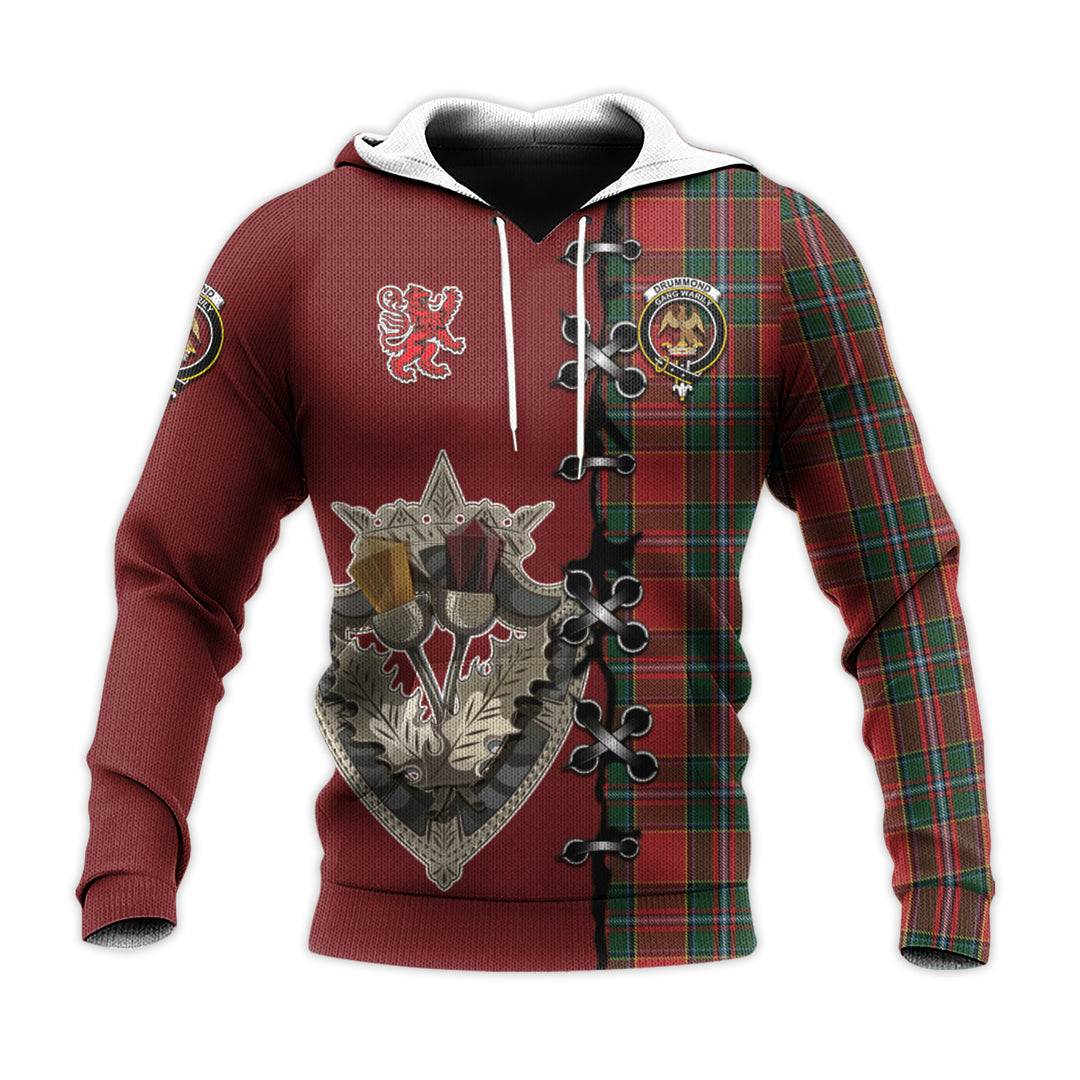 Drummond Ancient Tartan Hoodie - Lion Rampant And Celtic Thistle Style