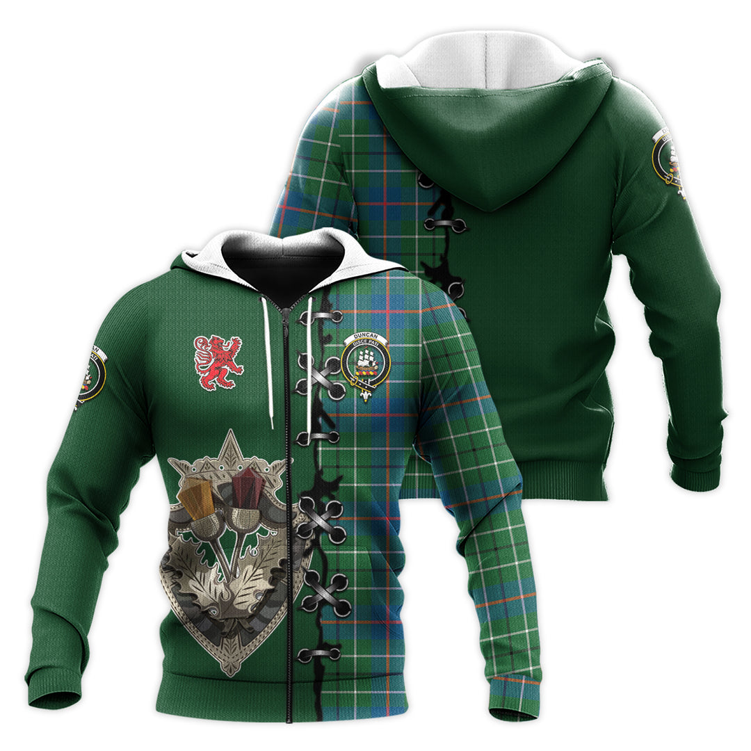 Duncan Ancient Tartan Hoodie - Lion Rampant And Celtic Thistle Style