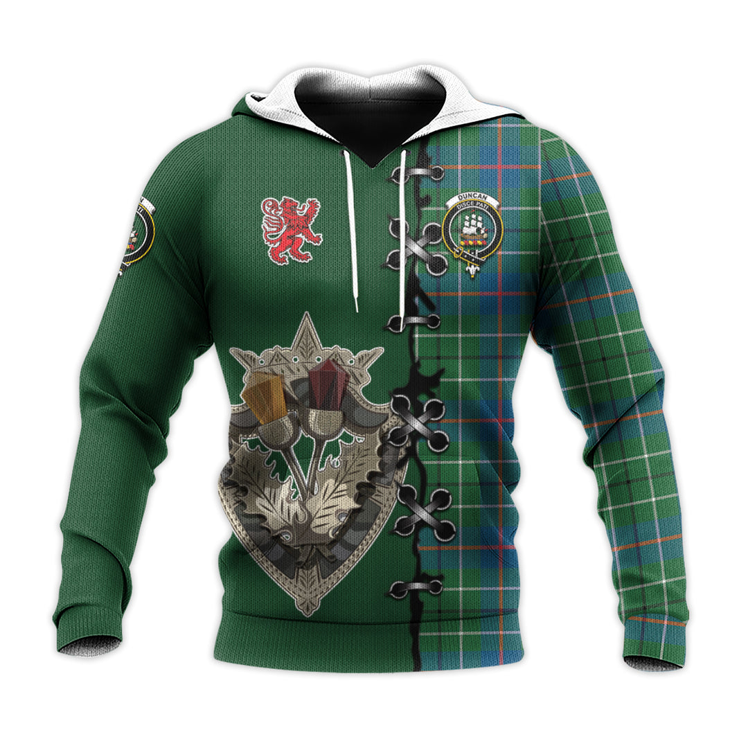 Duncan Ancient Tartan Hoodie - Lion Rampant And Celtic Thistle Style