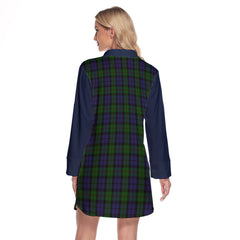 Dundas Tartan Women's Lapel Shirt Dress With Long Sleeve