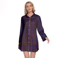 Elliot Tartan Women's Lapel Shirt Dress With Long Sleeve