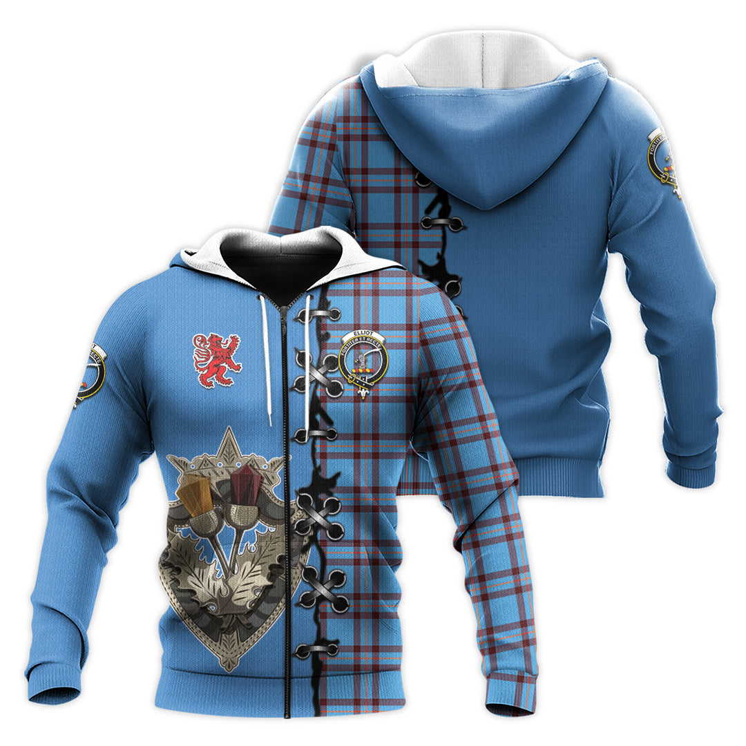 Elliot Ancient Tartan Hoodie - Lion Rampant And Celtic Thistle Style