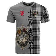 Erskine Black and White Tartan T-shirt - Lion Rampant And Celtic Thistle Style