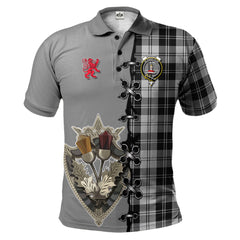 Erskine Black and White Tartan Polo Shirt - Lion Rampant And Celtic Thistle Style