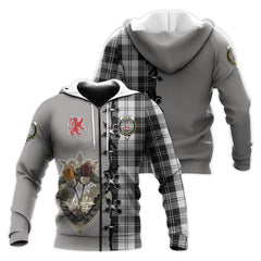 Erskine Black and White Tartan Hoodie - Lion Rampant And Celtic Thistle Style