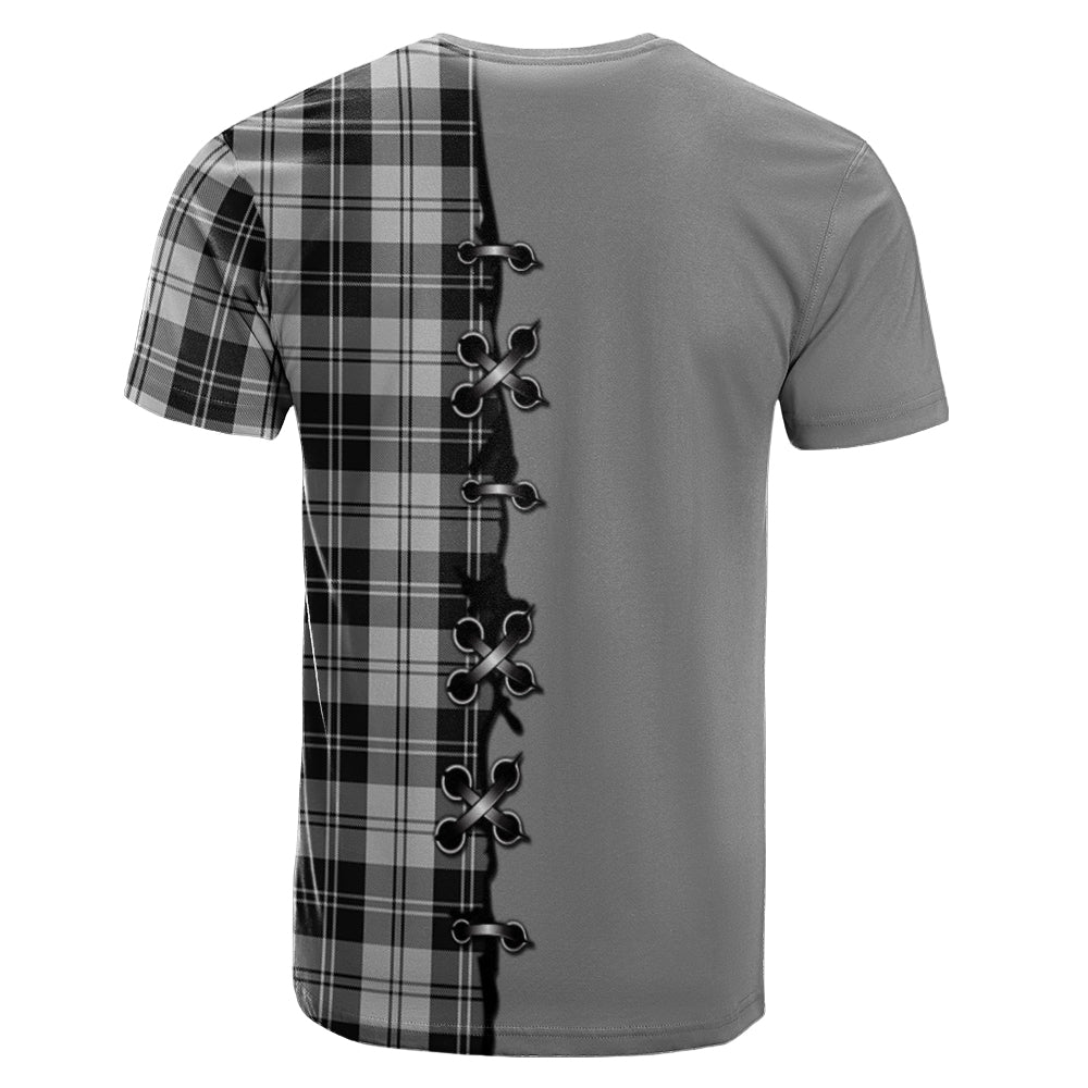 Erskine Black and White Tartan T-shirt - Lion Rampant And Celtic Thistle Style