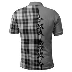 Erskine Black and White Tartan Polo Shirt - Lion Rampant And Celtic Thistle Style