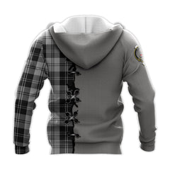 Erskine Black and White Tartan Hoodie - Lion Rampant And Celtic Thistle Style