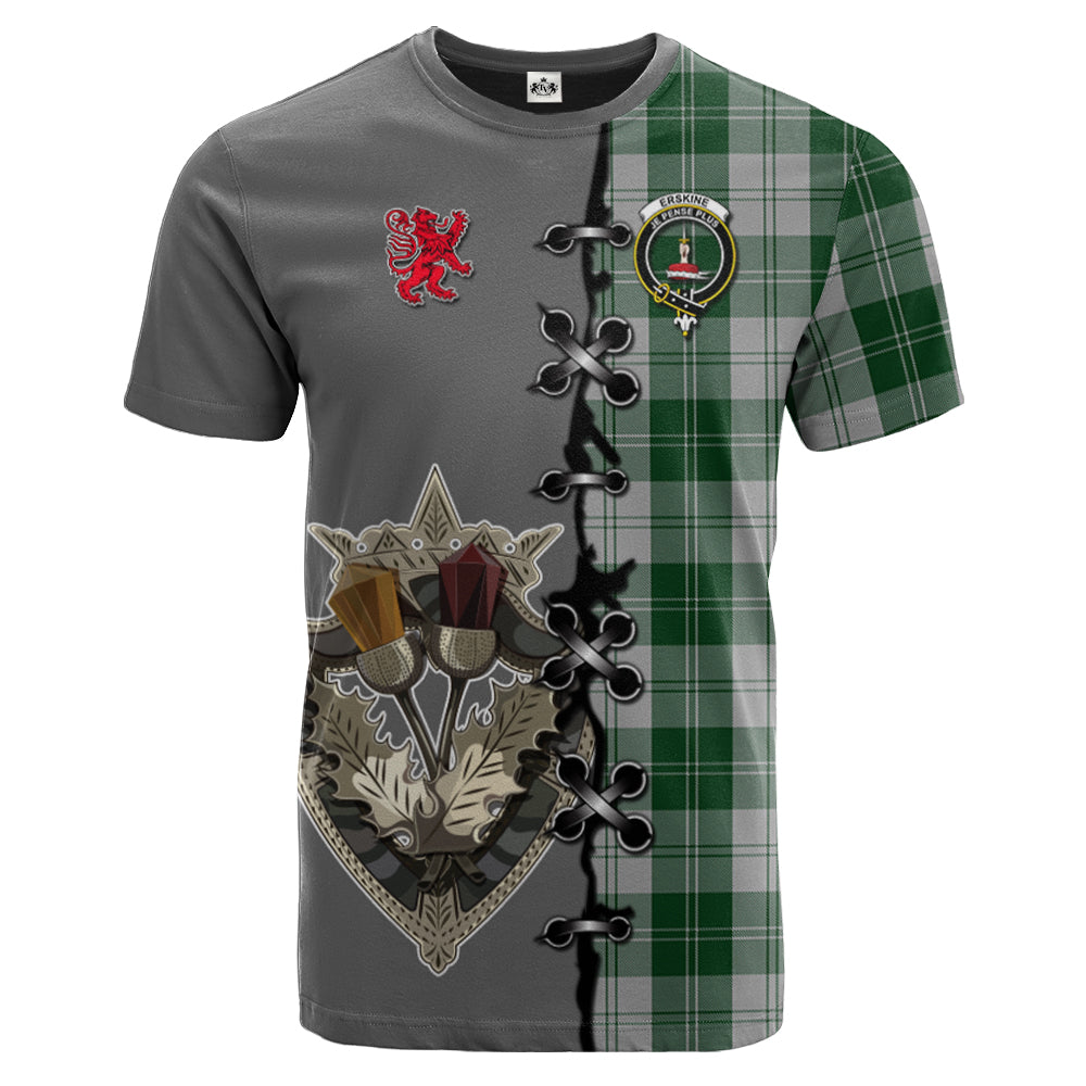 Erskine Green Tartan T-shirt - Lion Rampant And Celtic Thistle Style