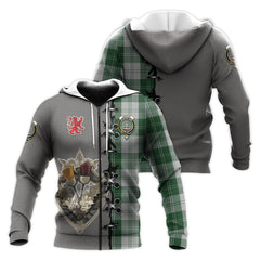 Erskine Green Tartan Hoodie - Lion Rampant And Celtic Thistle Style