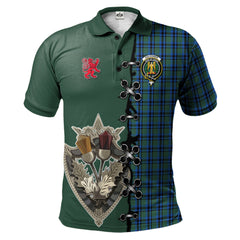 Falconer Tartan Polo Shirt - Lion Rampant And Celtic Thistle Style