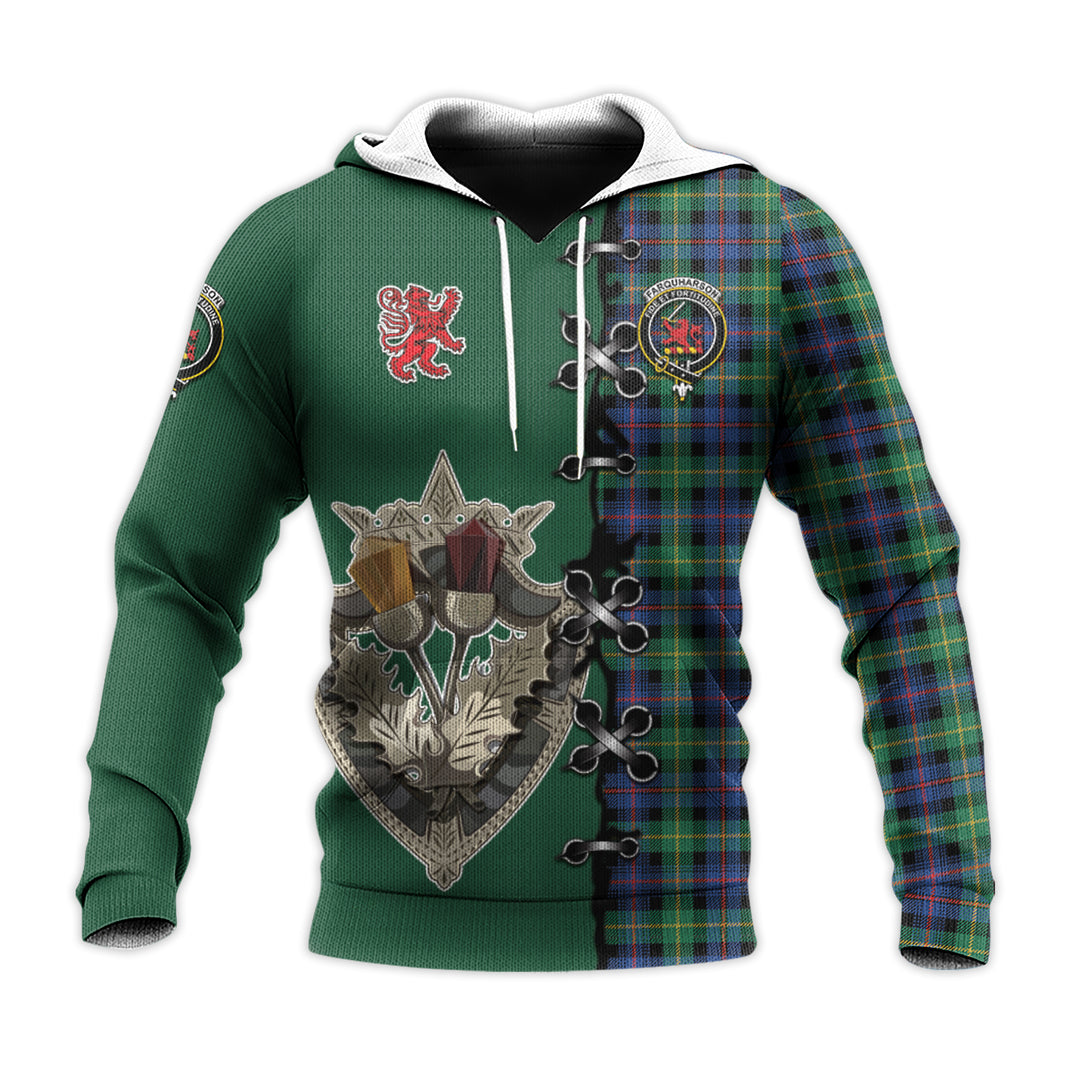 Farquharson Ancient Tartan Hoodie - Lion Rampant And Celtic Thistle Style