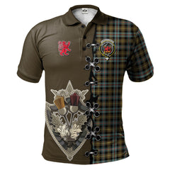 Farquharson Weathered Tartan Polo Shirt - Lion Rampant And Celtic Thistle Style