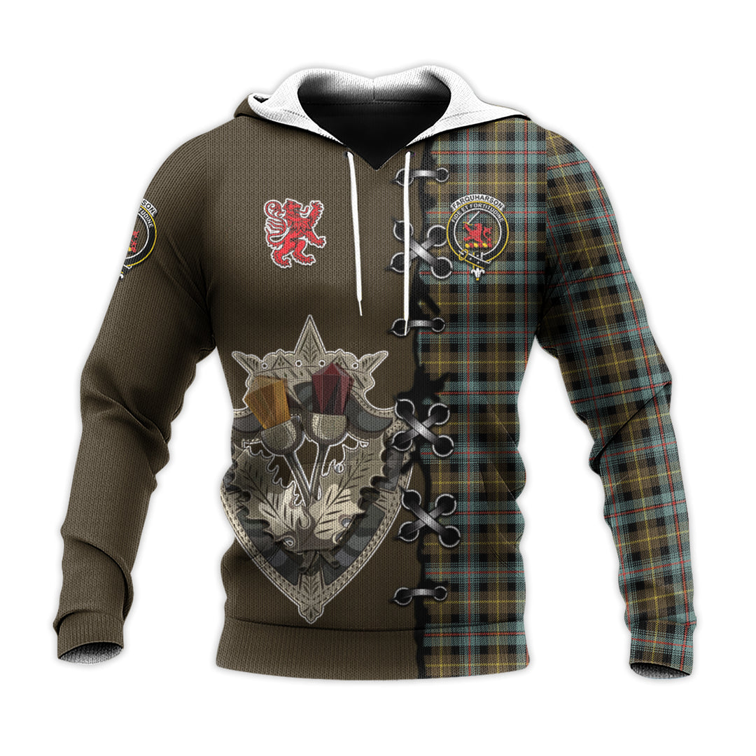 Farquharson Weathered Tartan Hoodie - Lion Rampant And Celtic Thistle Style