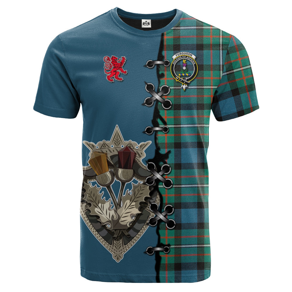 Ferguson Ancient Tartan T-shirt - Lion Rampant And Celtic Thistle Style