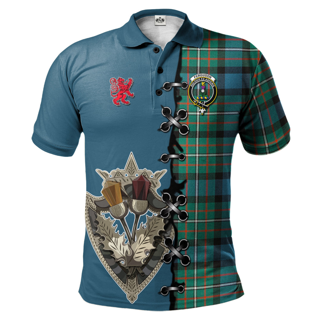 Ferguson Ancient Tartan Polo Shirt - Lion Rampant And Celtic Thistle Style