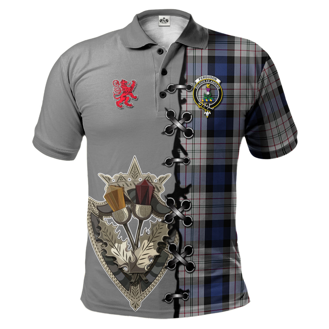 Ferguson Dress Tartan Polo Shirt - Lion Rampant And Celtic Thistle Style