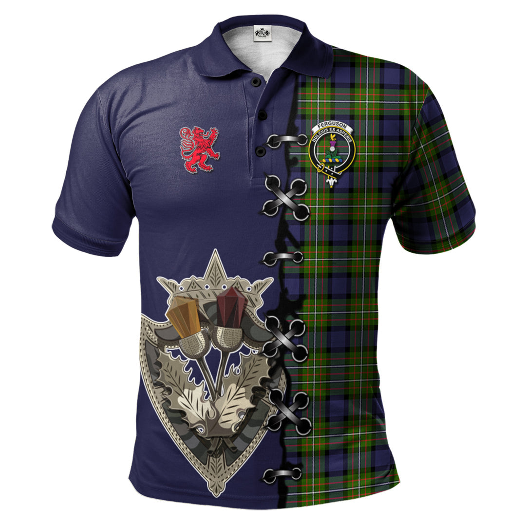 Ferguson Modern Tartan Polo Shirt - Lion Rampant And Celtic Thistle Style