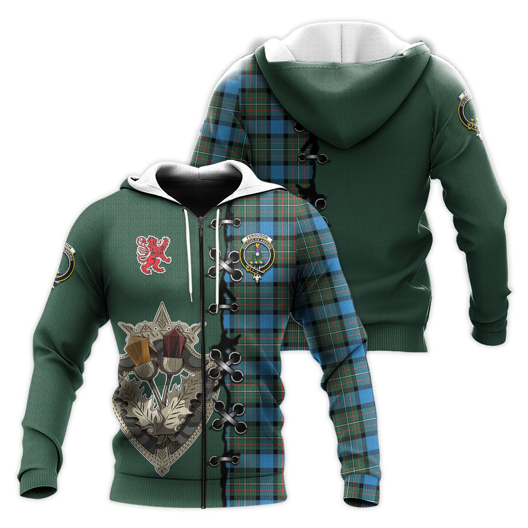 Fergusson Ancient Tartan Hoodie - Lion Rampant And Celtic Thistle Style