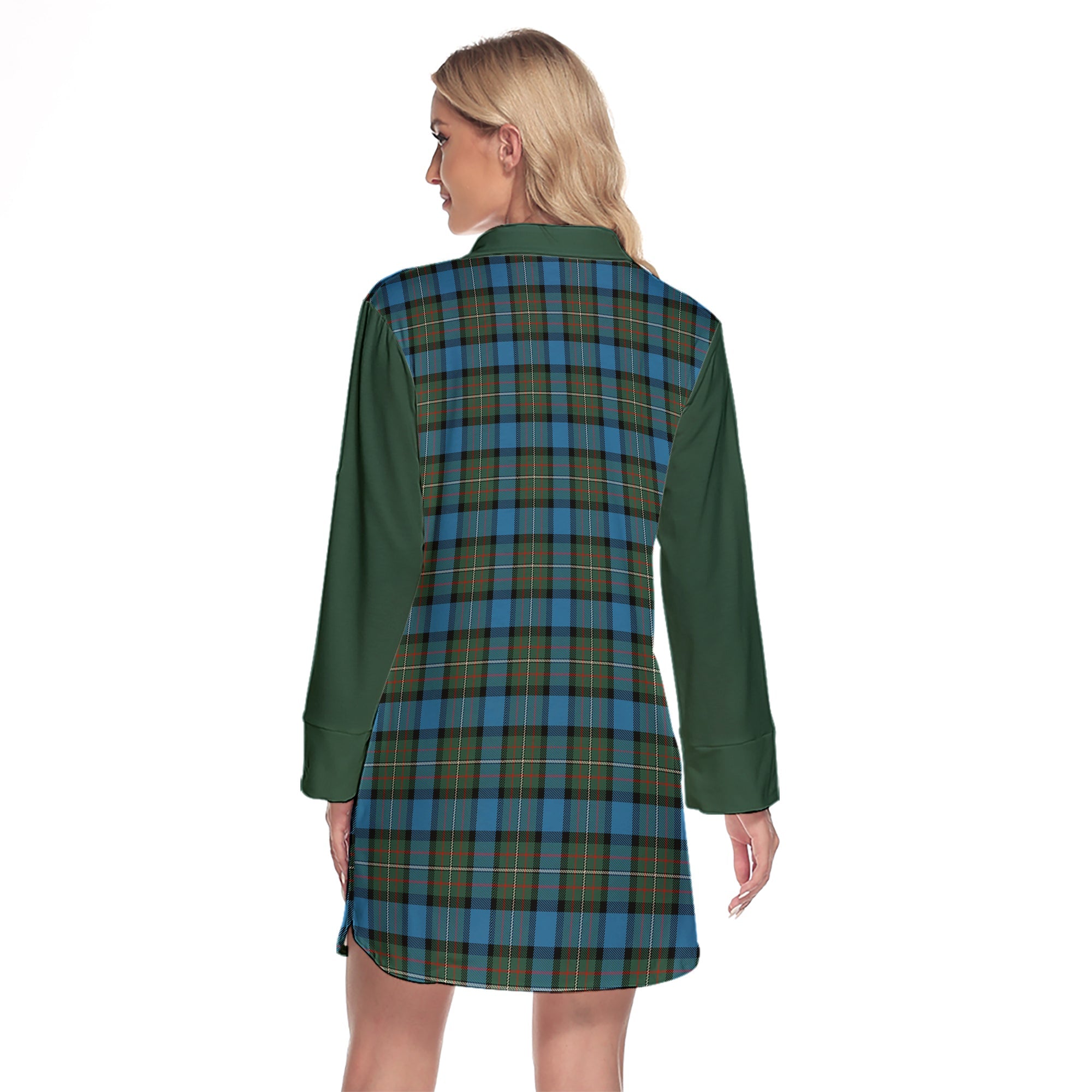 Fergusson Ancient Tartan Women's Lapel Shirt Dress With Long Sleeve