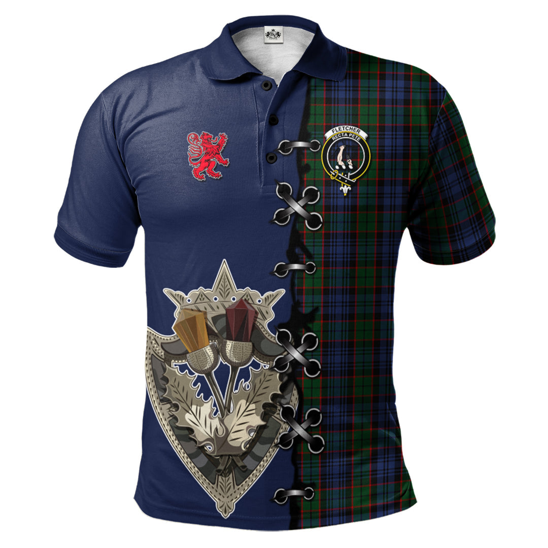Fletcher Tartan Polo Shirt - Lion Rampant And Celtic Thistle Style