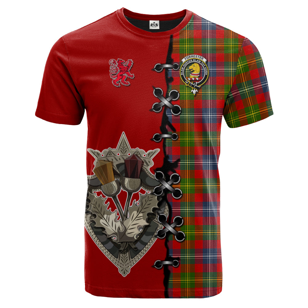 Forrester Tartan T-shirt - Lion Rampant And Celtic Thistle Style