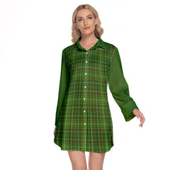 Forrester Or Foster Hunting Tartan Women's Lapel Shirt Dress With Long Sleeve