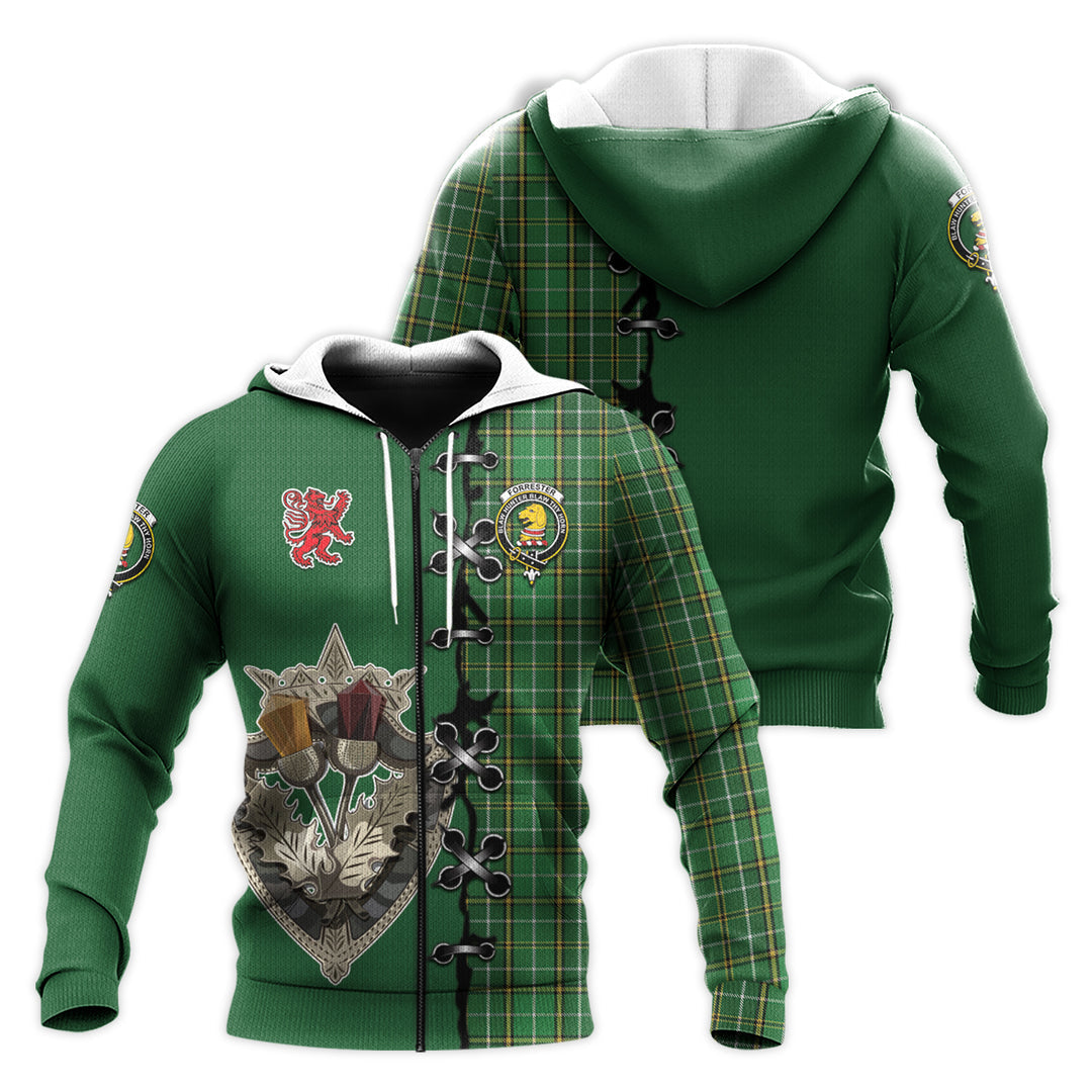 Forrester or Foster Hunting Tartan Hoodie - Lion Rampant And Celtic Thistle Style