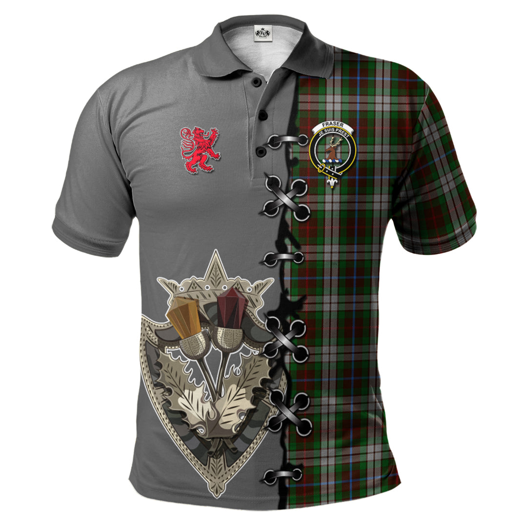 Fraser Hunting Dress Tartan Polo Shirt - Lion Rampant And Celtic Thistle Style