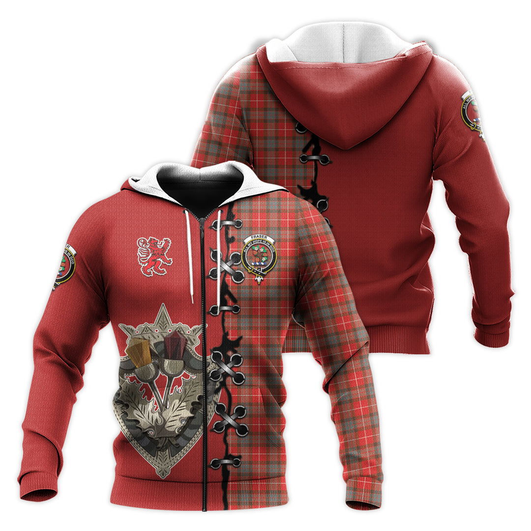 Fraser Weathered Tartan Hoodie - Lion Rampant And Celtic Thistle Style