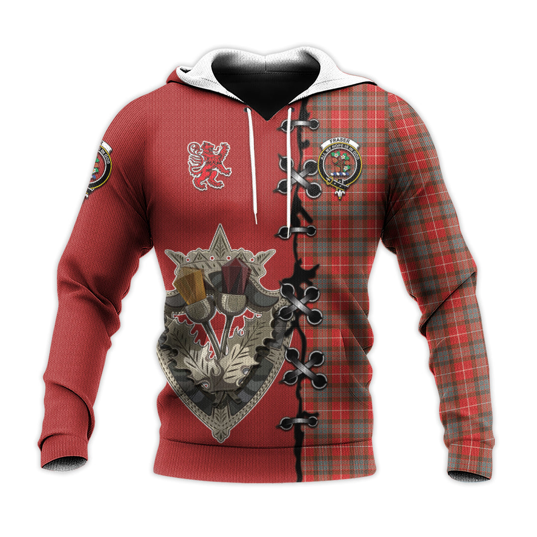 Fraser Weathered Tartan Hoodie - Lion Rampant And Celtic Thistle Style