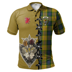 Fraser Yellow Tartan Polo Shirt - Lion Rampant And Celtic Thistle Style
