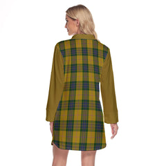 Fraser Yellow Tartan Women's Lapel Shirt Dress With Long Sleeve