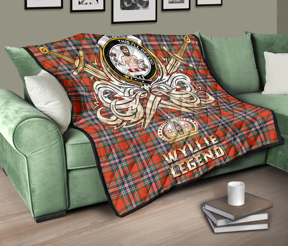 Wyllie Tartan Crest Legend Gold Royal Premium Quilt SP